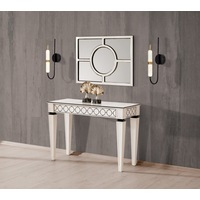 Kristal Tempered Glass Design White and Black Hallway Bedroom Dresser Table Glam Console Table and Mirror Sideboard Set 110*45*75 cm