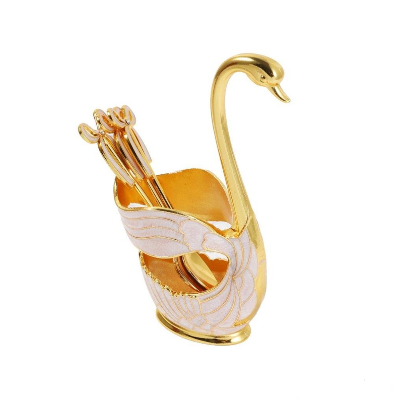 Buy Stainless Steel Gold Swan Spoon Set Cutlery Holder Set of 6 PCs 15