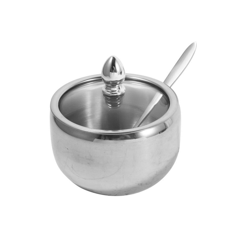 Buy Stainless Steel Sugar Pot with Clear Lid Sugar Bowl with Spoon 9 cm