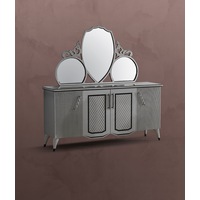 Suit Metallic Silver Black Hallway Bedroom Dresser Table Multi Compartment Cabinet Console With Wall Mirror Set 180*100 cm