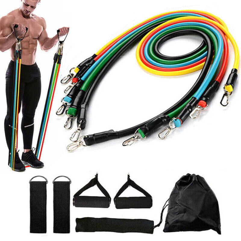 11PCS Latex Yoga Strap Resistance Bands Exercise Gym Home Tube Fitness Elastic Australia