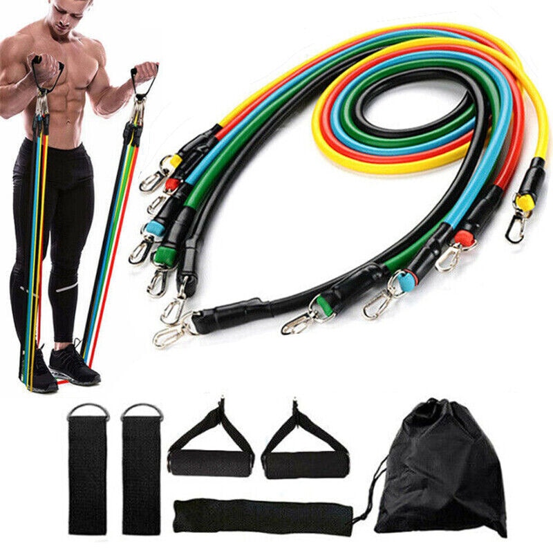 11PCS Latex Yoga Strap Resistance Bands Exercise Gym Home Tube Fitness ...