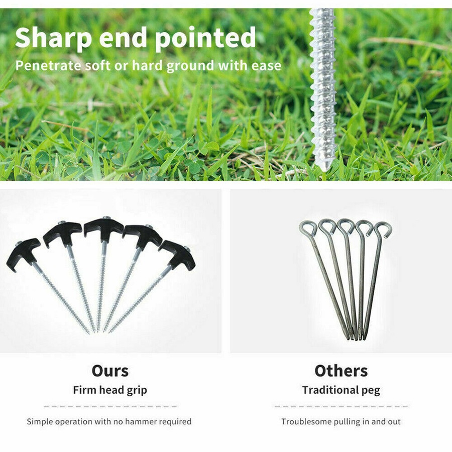20Pcs Tent Pegs Heavy Duty Screw Steel In Ground Camping Stakes Outdoor Nail