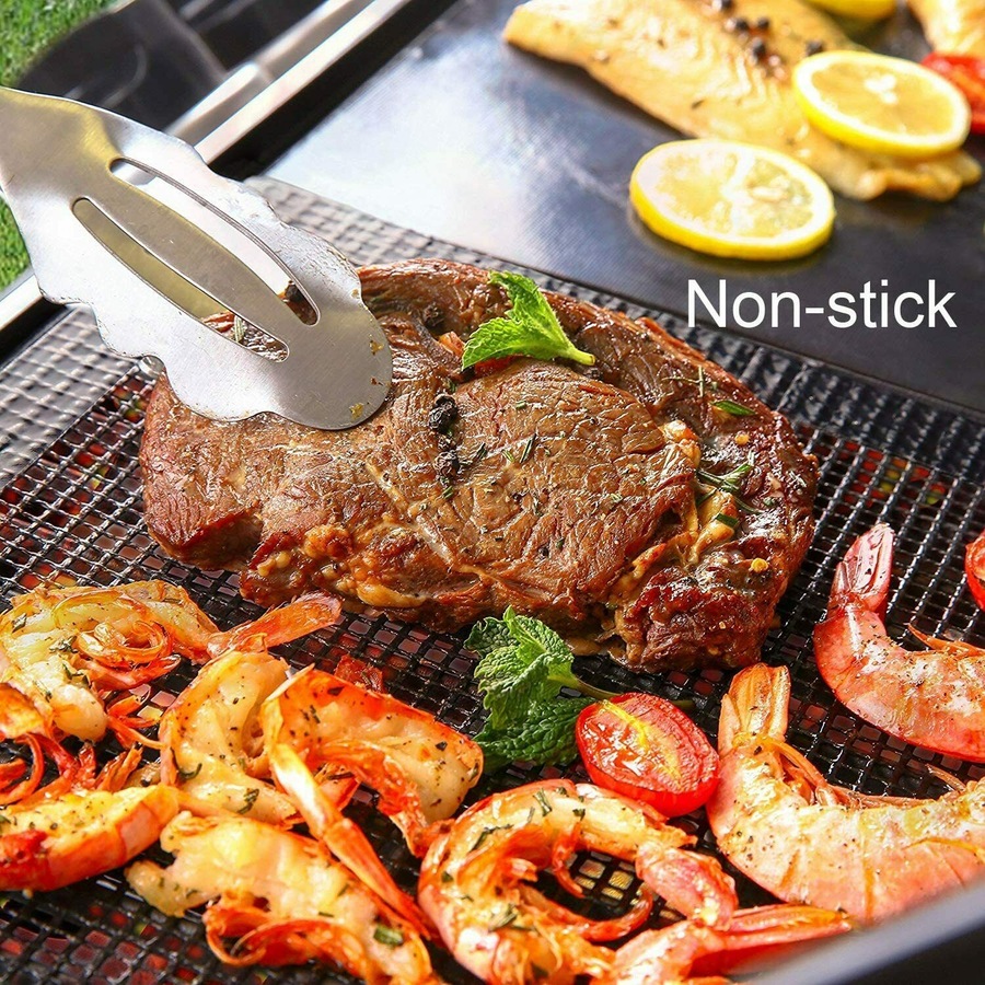 3-10PC BBQ Mesh Grill Mat Non-Stick Liner Cooking Barbecue Sheet Wire Baking Pad