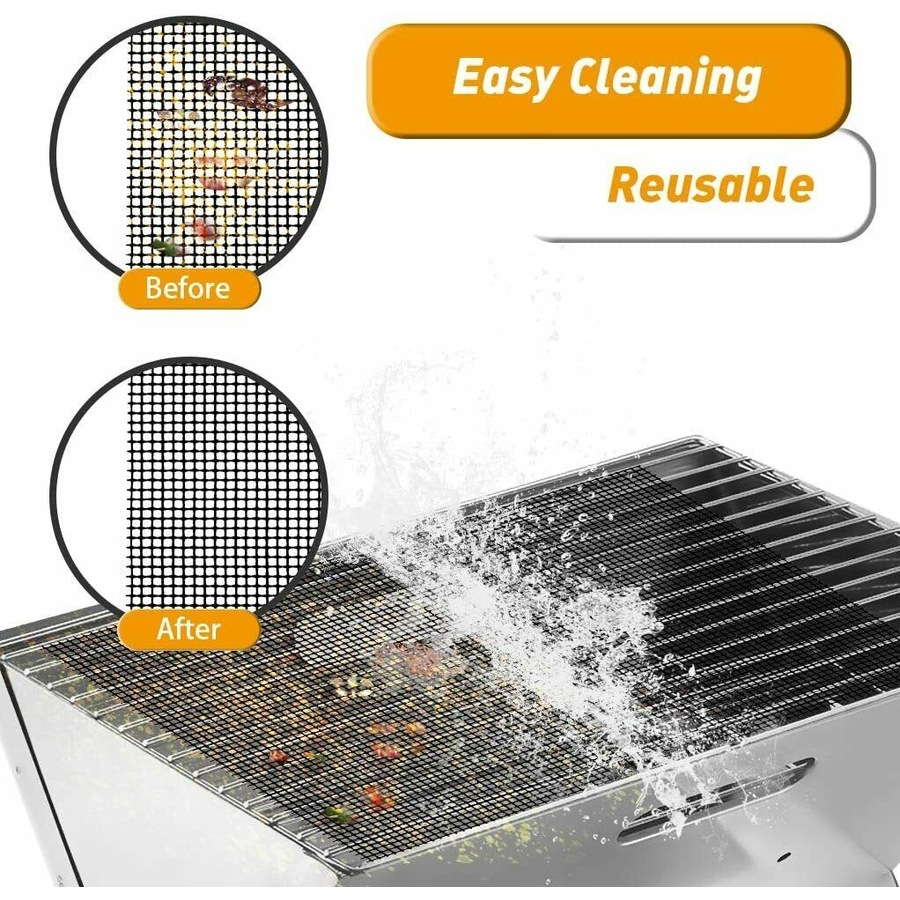 3-10PC BBQ Mesh Grill Mat Non-Stick Liner Cooking Barbecue Sheet Wire Baking Pad