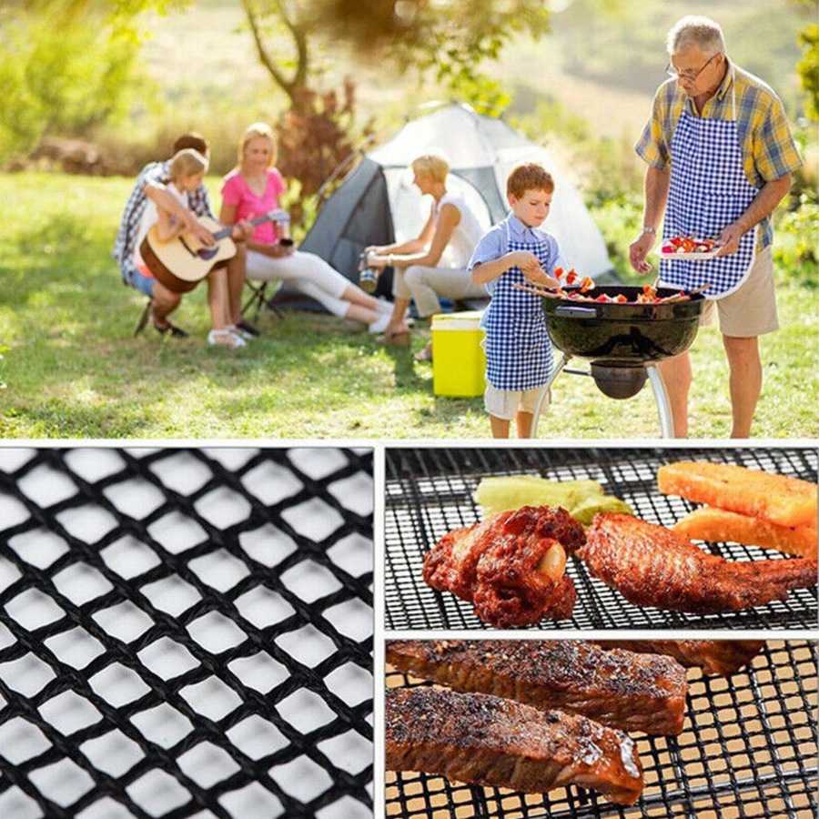 3-10PC BBQ Mesh Grill Mat Non-Stick Liner Cooking Barbecue Sheet Wire Baking Pad