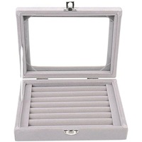 3Velvet Ring Earring Jewelry Display Organizer Box Tray Holder Storage Case GREY
