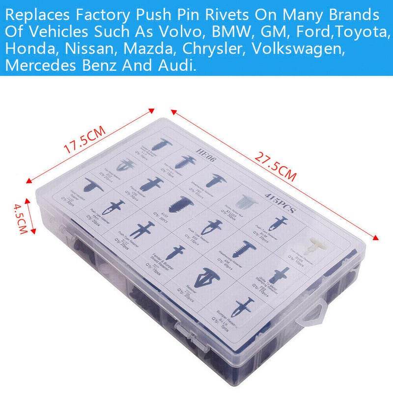 415 PCS Plastic Material Auto Fastener HE06 Series Push Pin Clips
