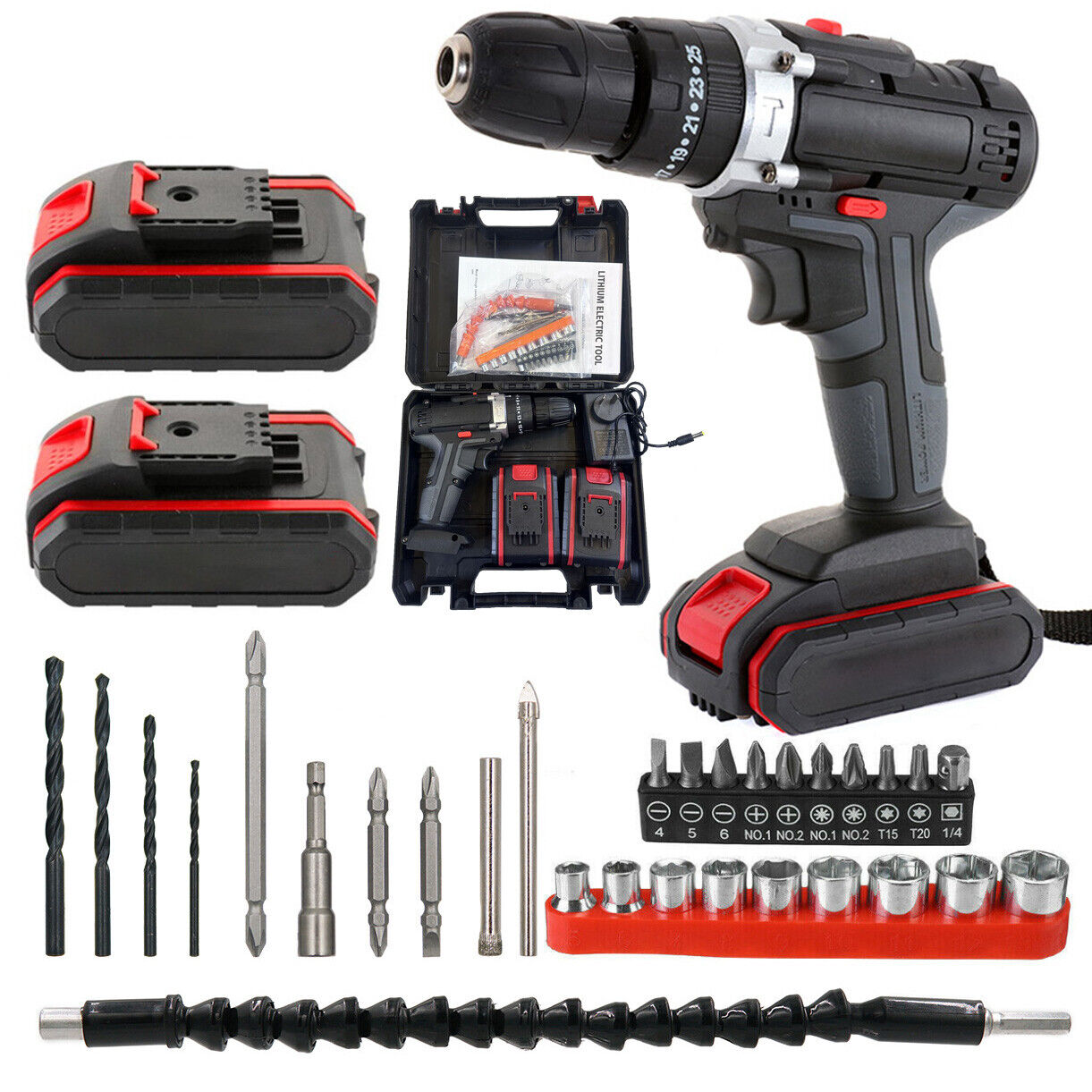 48V CORDLESS DRILL+ 2 BATTERY HEAVY DUTY IMPACT DRIVER BRUSHLESS HAMMER KIT Unbranded