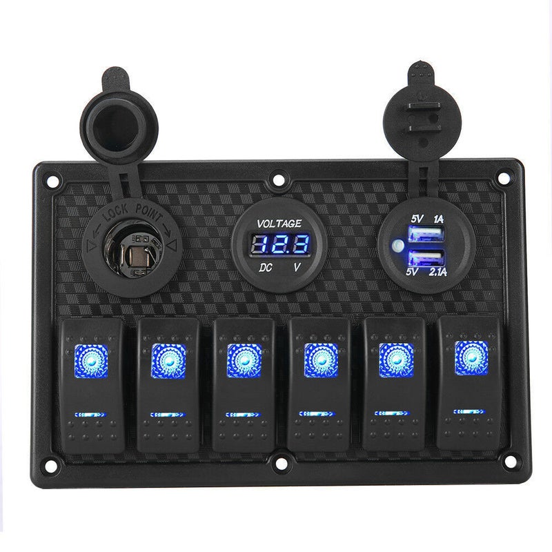 Buy 6 Gang 12V Switch Panel LED Light Rocker Circuit Breaker For