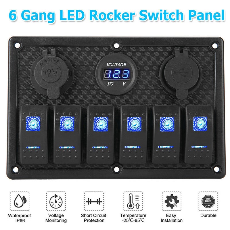 Buy 6 Gang 12V Switch Panel LED Light Rocker Circuit Breaker For Car RV  Boat Marine - MyDeal