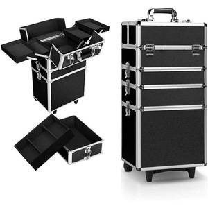 7 In 1 Portable Cosmetics Beauty Makeup Case Box Carry Bag Organiser Trolley - Black