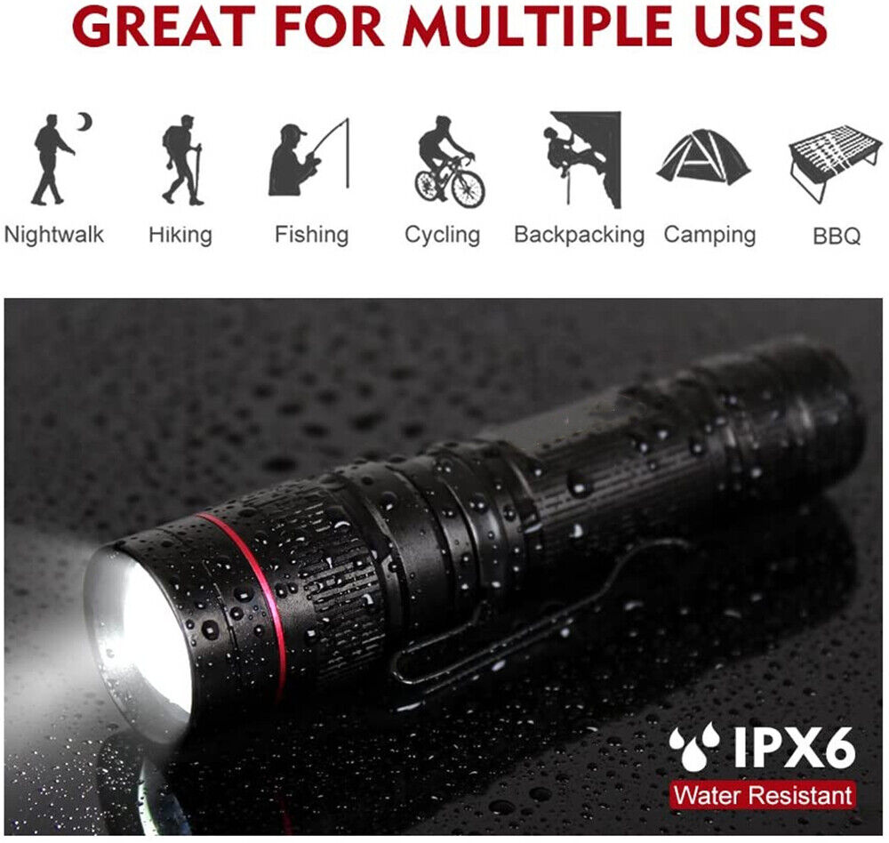 990,000LM Rechargeable LED Flashlight - Super Bright Tactical Torch, Zoomable & Waterproof