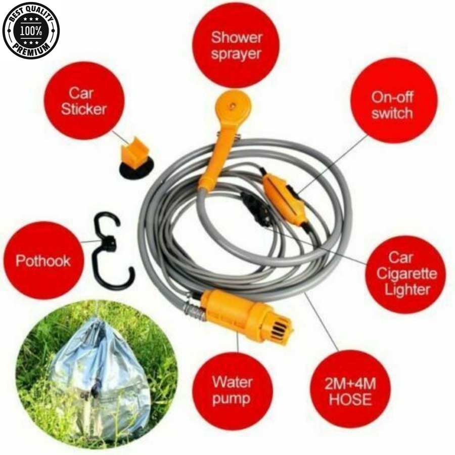 Automobile Portable Shower Set 12V Water Pump Travel Trip Camp Boat Car Caravan