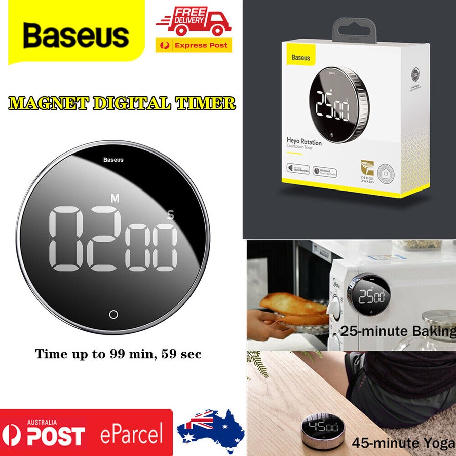Baseus Magnetic Countdown Pro Alarm Clock Kitchen Timer Cooking Stopwatch 99min