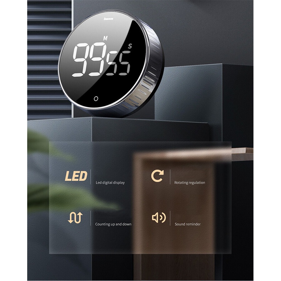 Baseus Magnetic Countdown Pro Alarm Clock Kitchen Timer Cooking Stopwatch 99min