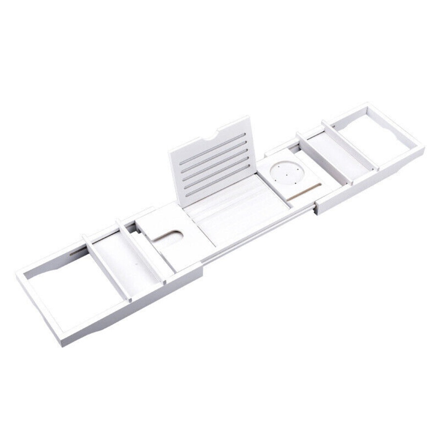 Expandable Bathtub Caddy Tray Bath Table Over Tub with Wine & Book Holder