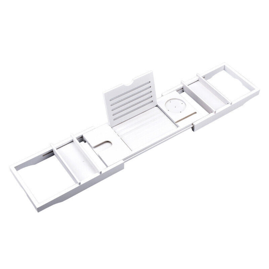 Expandable Bathtub Caddy Tray Bath Table Over Tub with Wine & Book Holder
