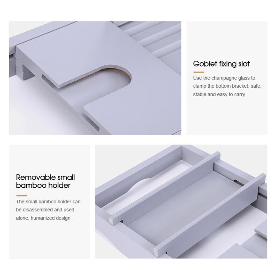 Expandable Bathtub Caddy Tray Bath Table Over Tub with Wine & Book Holder