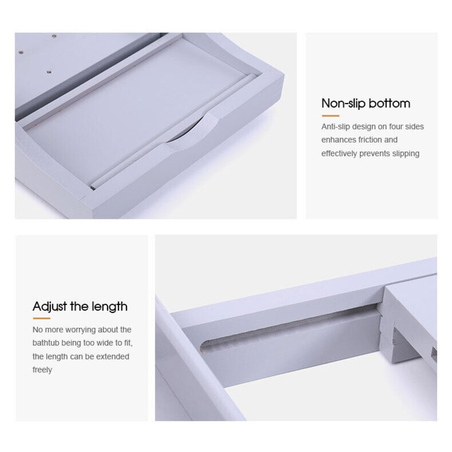 Expandable Bathtub Caddy Tray Bath Table Over Tub with Wine & Book Holder