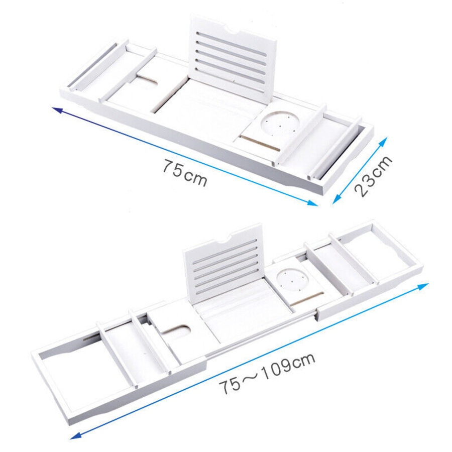Expandable Bathtub Caddy Tray Bath Table Over Tub with Wine & Book Holder