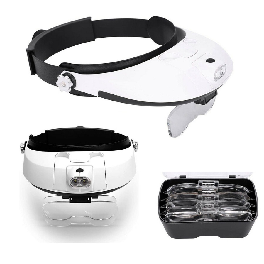 Headband Magnifier 2 LED Lamp Light Jeweler Head Mounted Magnifying Glass Loupe