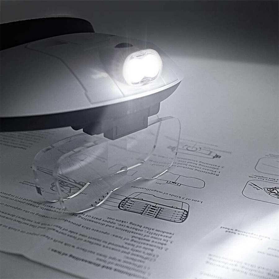 Headband Magnifier 2 LED Lamp Light Jeweler Head Mounted Magnifying Glass Loupe