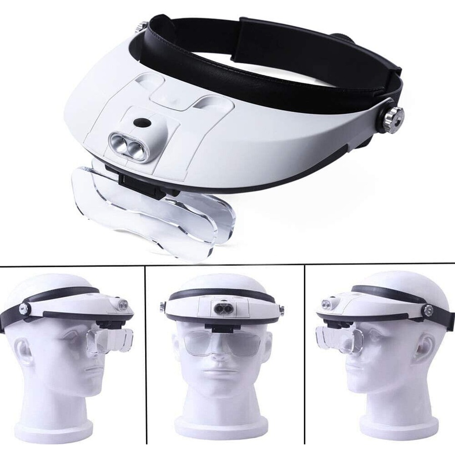 Headband Magnifier 2 LED Lamp Light Jeweler Head Mounted Magnifying Glass Loupe