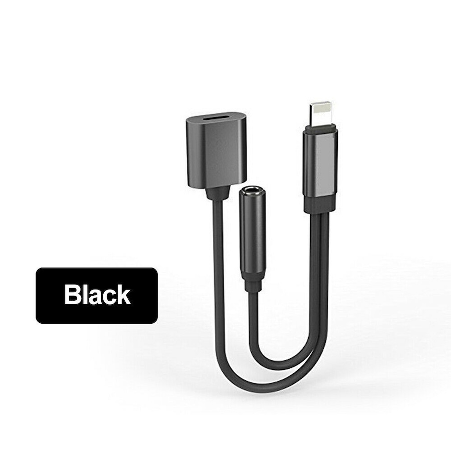 iPhone Headphone Adaptor Dual 3.5mm Lightning Splitter iPhone XS 8 7 Plus Black
