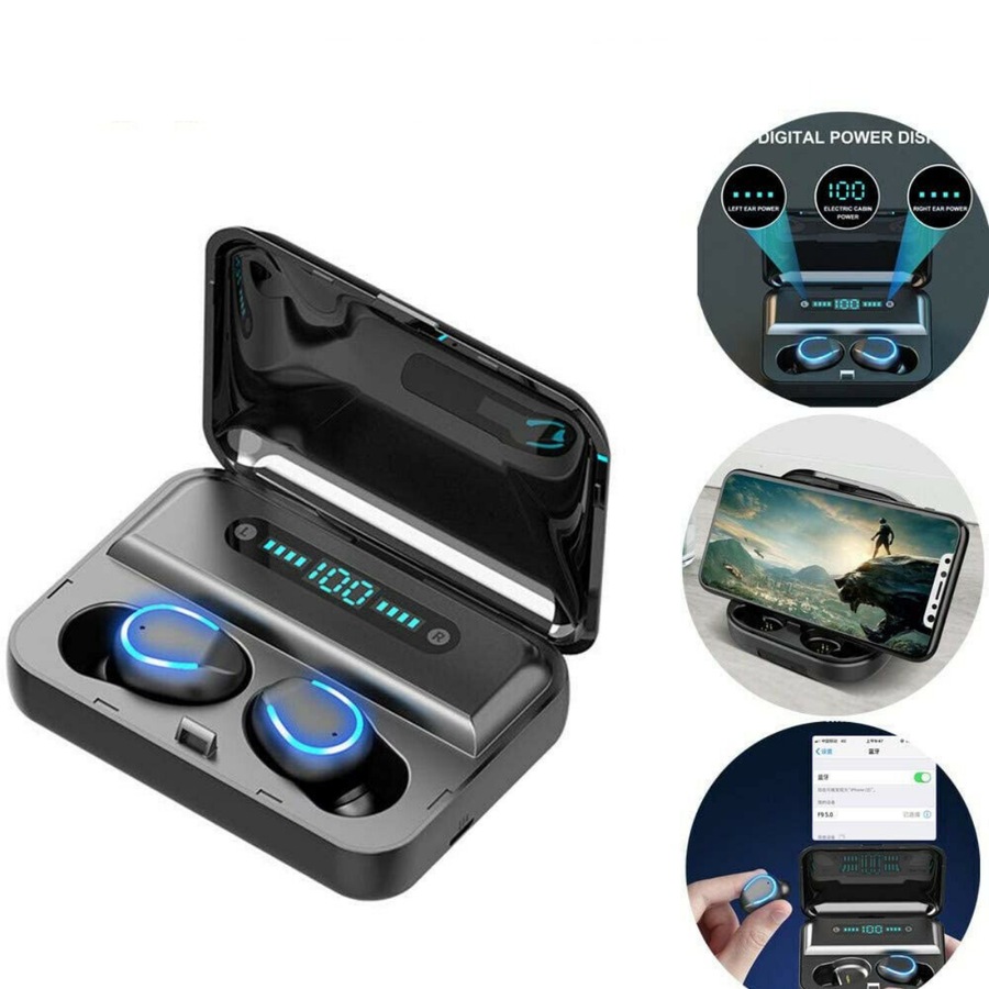 IPX7 TWS Bluetooth 5.0 Wireless headset Earphones Earbuds 3500mAh Waterproof BLACK