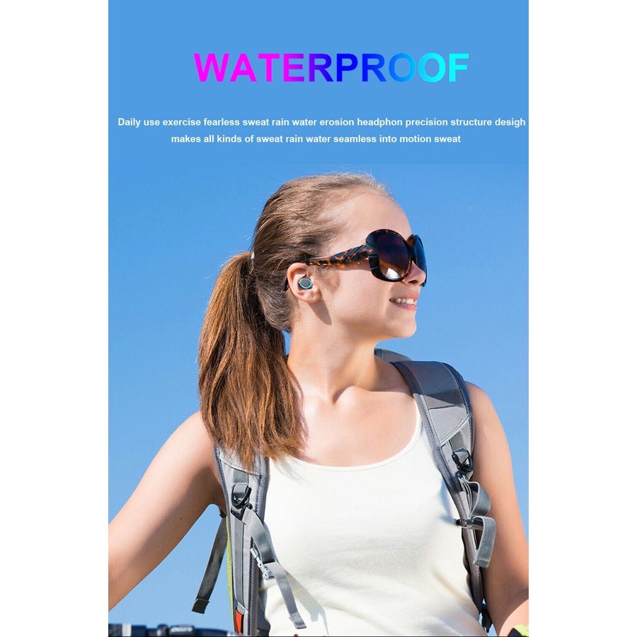 IPX7 TWS Bluetooth 5.0 Wireless headset Earphones Earbuds 3500mAh Waterproof BLACK