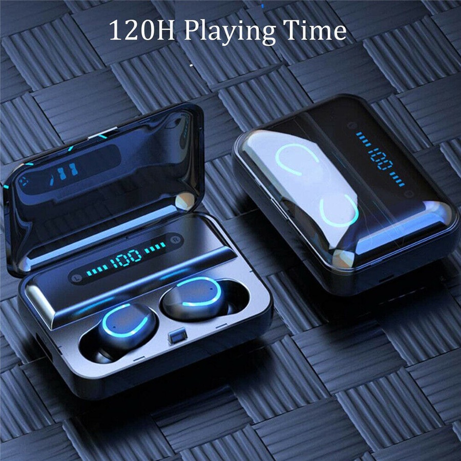 IPX7 TWS Bluetooth 5.0 Wireless headset Earphones Earbuds 3500mAh Waterproof BLACK