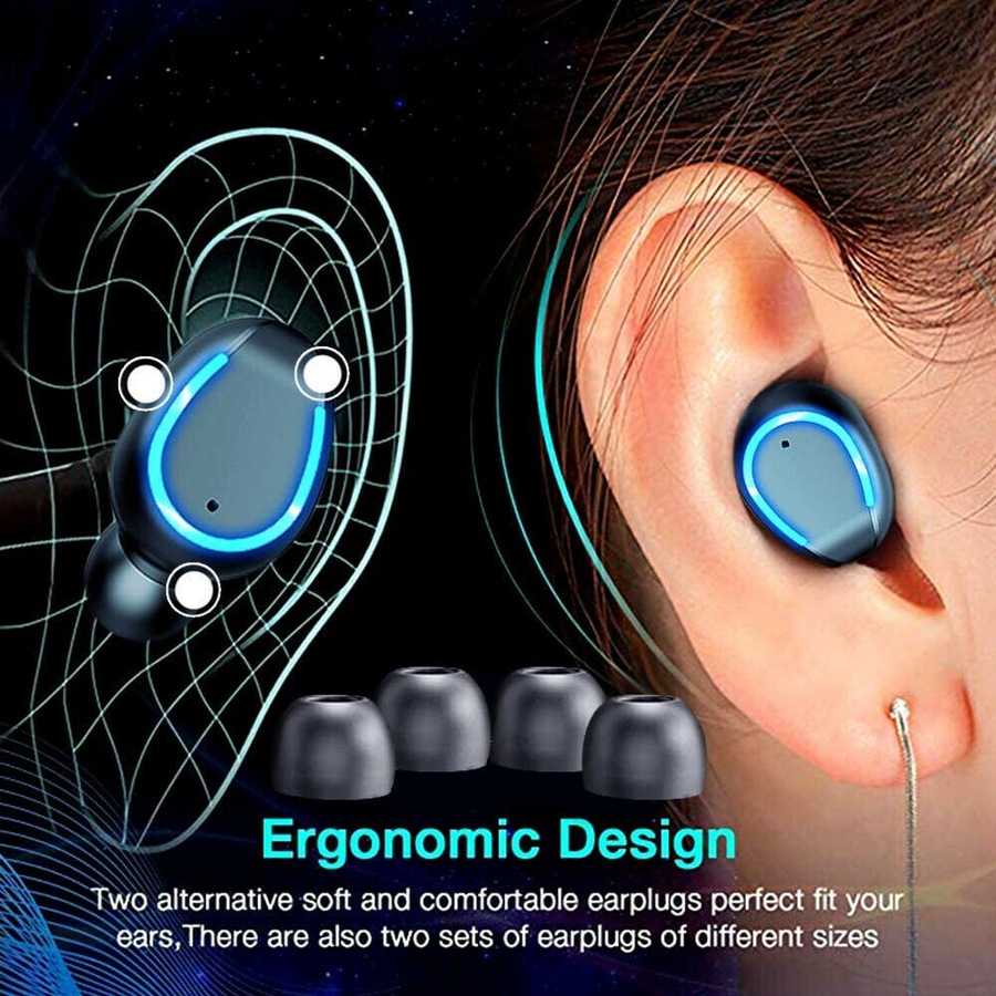 IPX7 TWS Bluetooth 5.0 Wireless headset Earphones Earbuds 3500mAh Waterproof BLACK