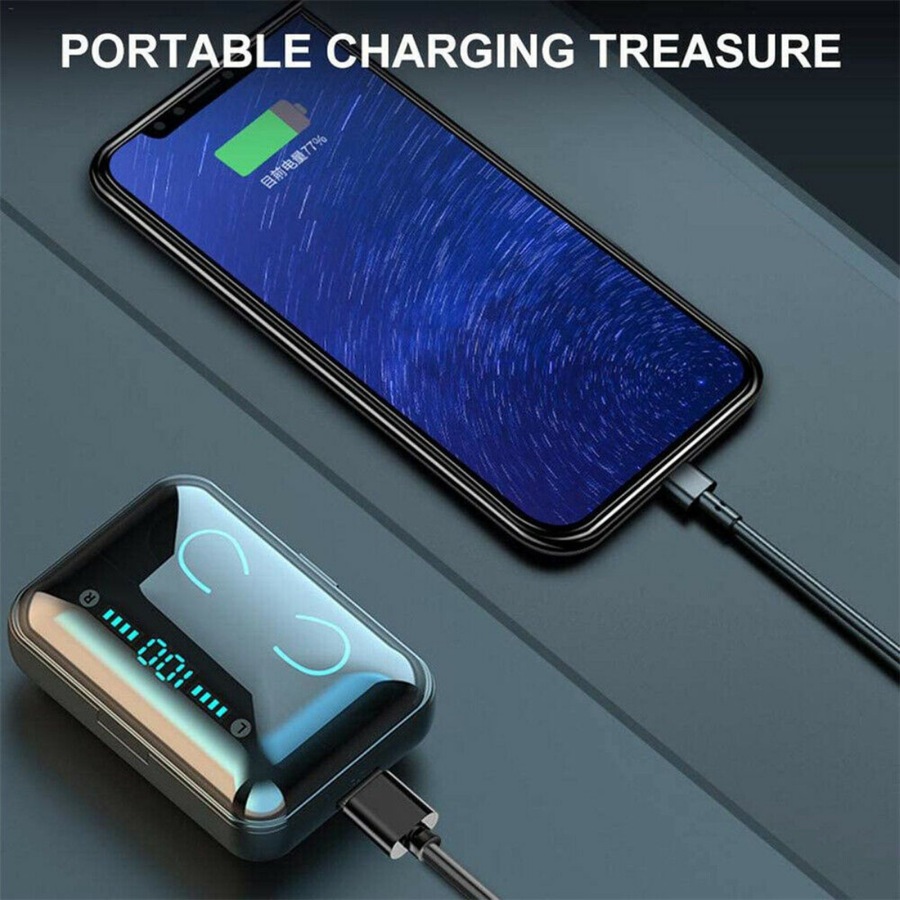 IPX7 TWS Bluetooth 5.0 Wireless headset Earphones Earbuds 3500mAh Waterproof BLACK