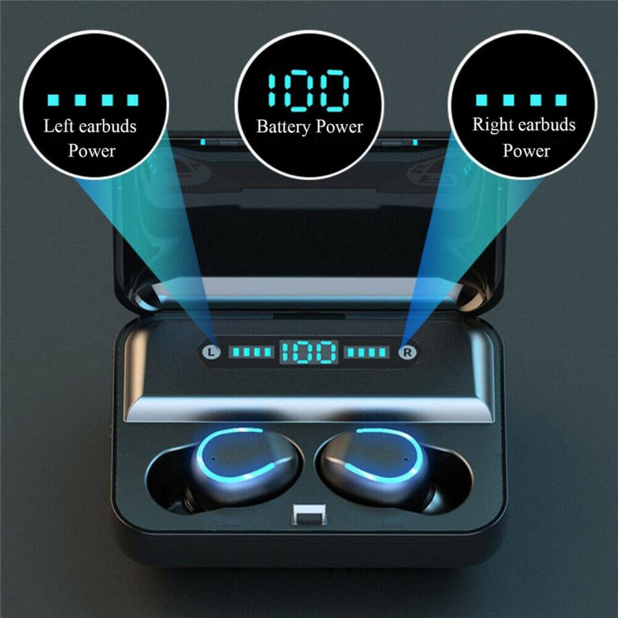 IPX7 TWS Bluetooth 5.0 Wireless headset Earphones Earbuds 3500mAh Waterproof BLACK