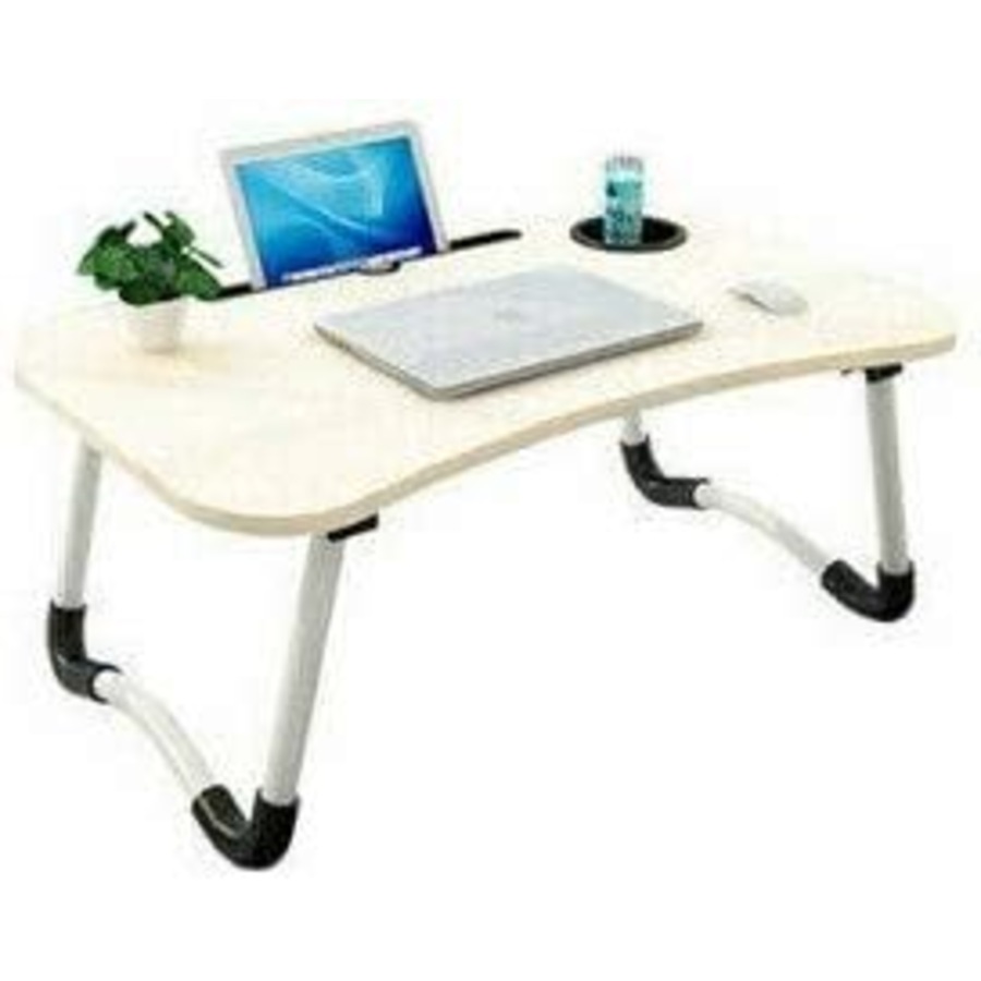 Laptop Stand Table Foldable Desk Computer Study Adjustable Cup Slot White
