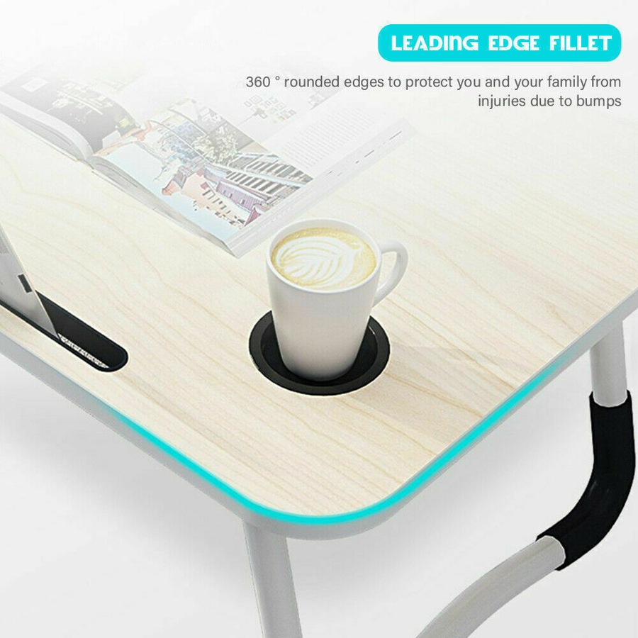 Laptop Stand Table Foldable Desk Computer Study Adjustable Cup Slot White