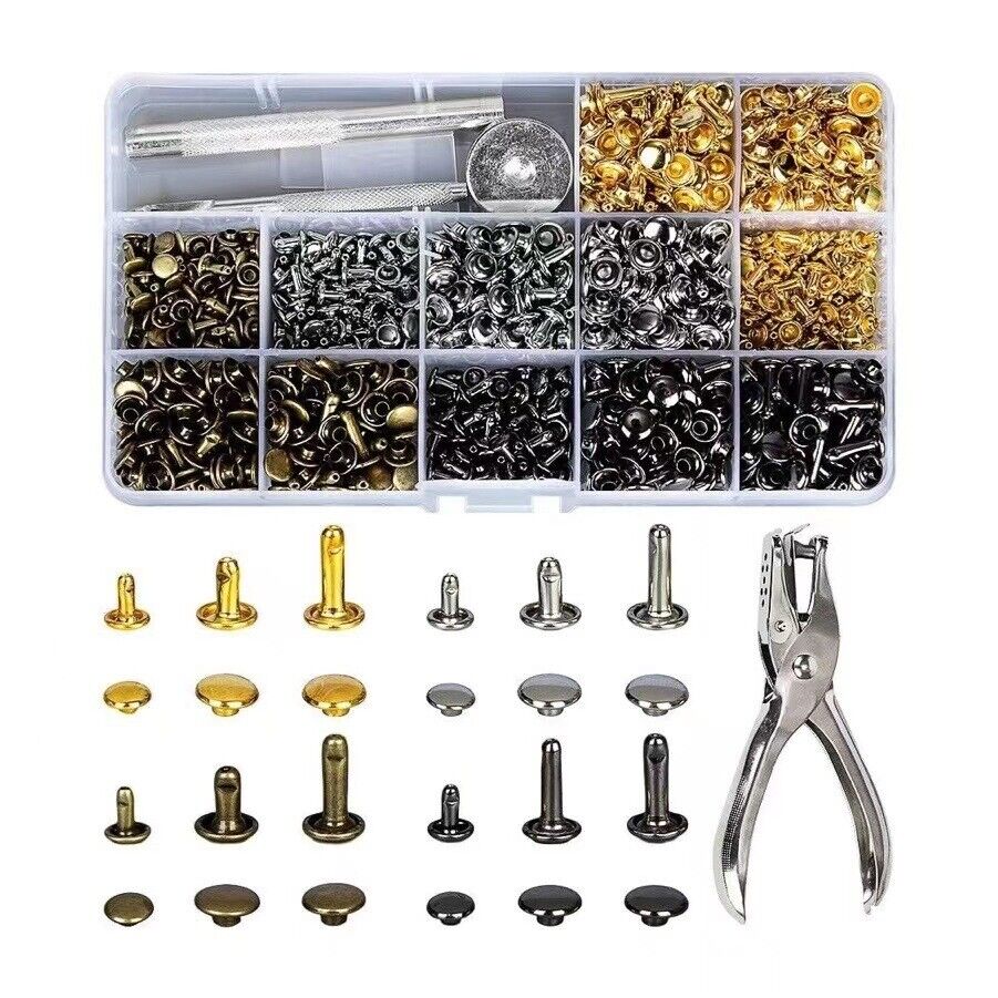 Leather Rivets Tool Metal Stud Set Double Cap Fixing Belt Repair DIY Kit