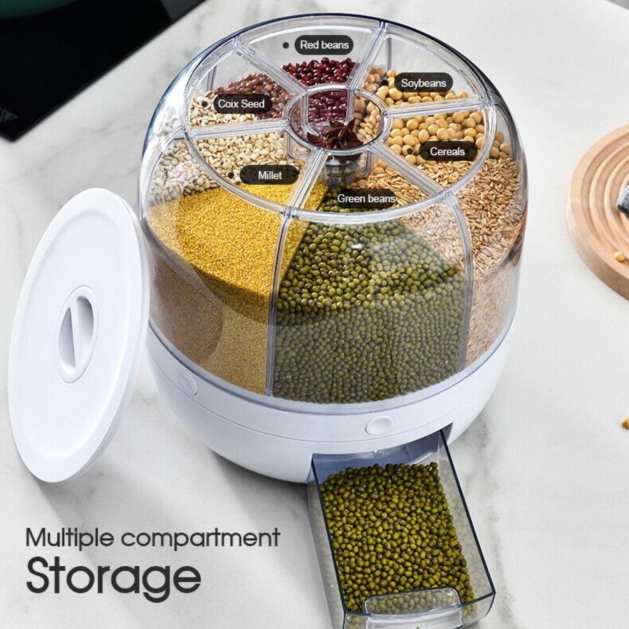New Rotating Grain Case Cereal Dispenser Storage Box Kitchen Food Rice Container