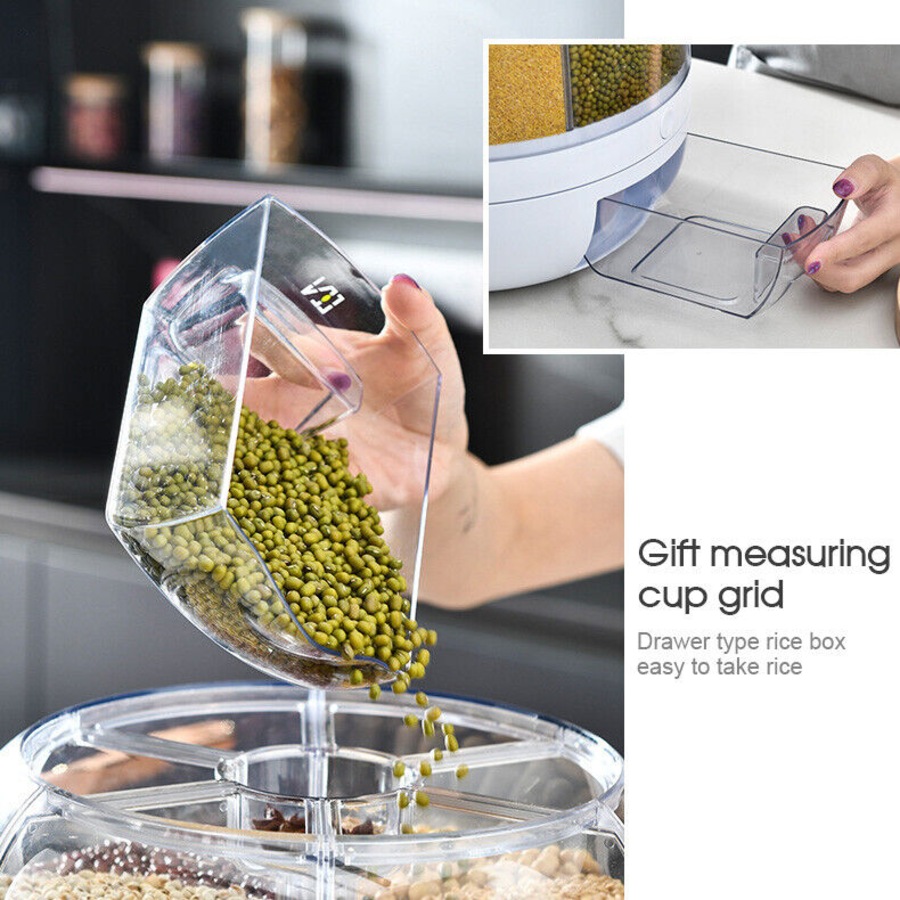 New Rotating Grain Case Cereal Dispenser Storage Box Kitchen Food Rice Container