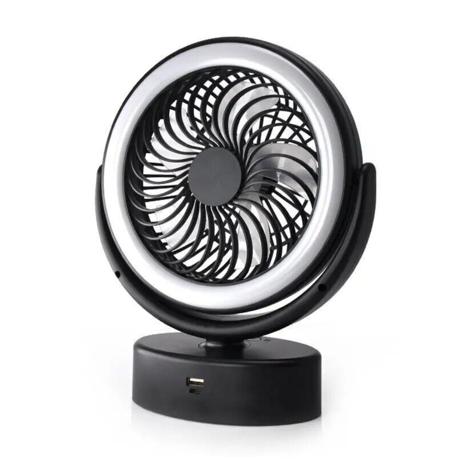 Portable 360° Fan Travel Rechargeable USB Desk Fan With Light with Hanging Hook
