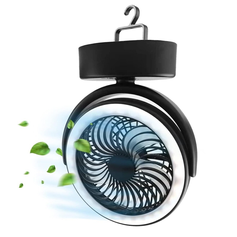 Portable 360° Fan Travel Rechargeable USB Desk Fan With Light with Hanging Hook