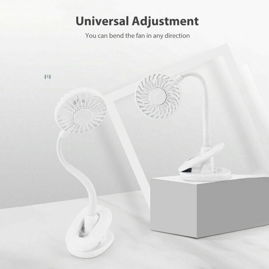 Portable 360° Mini Fan Travel Rechargeable USB Clip On Desk Fans Pram White