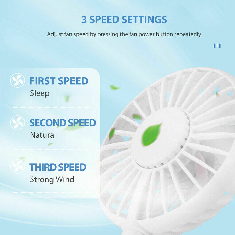 Portable 360° Mini Fan Travel Rechargeable USB Clip On Desk Fans Pram White