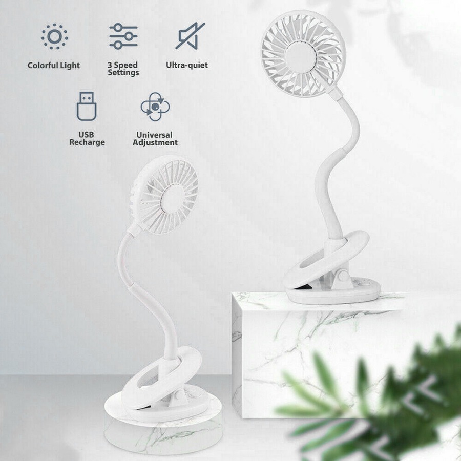 Portable 360° Mini Fan Travel Rechargeable USB Clip On Desk Fans Pram White