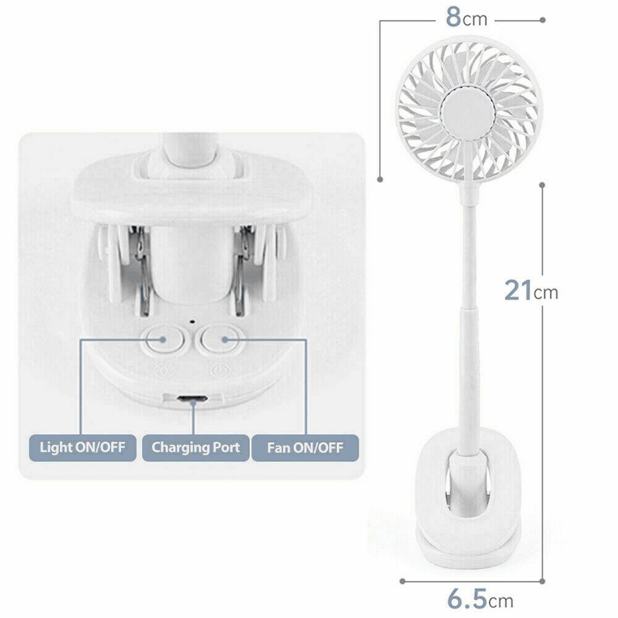 Portable 360° Mini Fan Travel Rechargeable USB Clip On Desk Fans Pram White