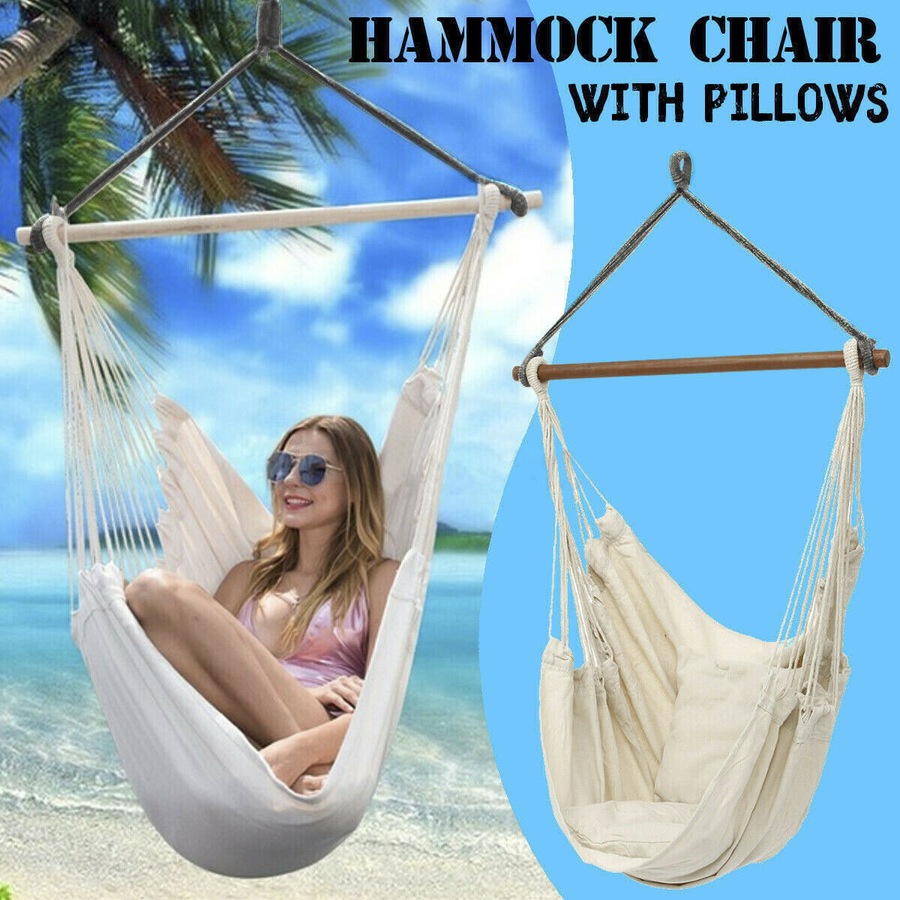 Portable Hanging Hammock Chair Swing Garden Outdoor Camping Soft Cushions