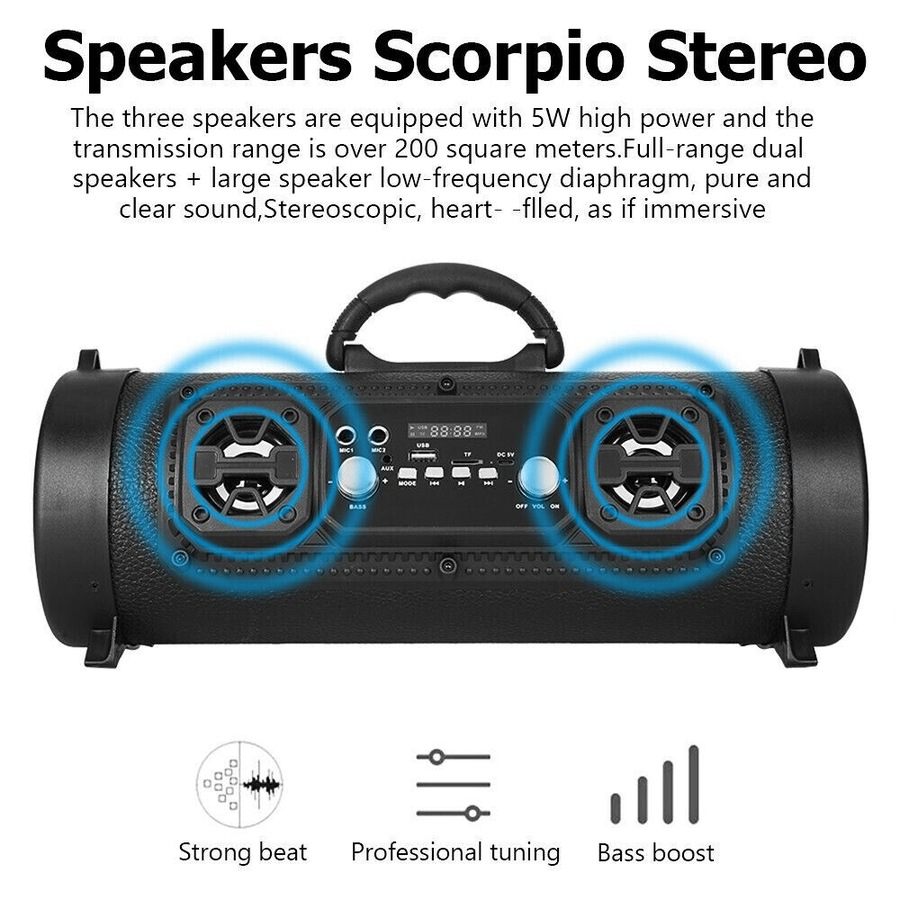 Portable Wireless Bluetooth Speakers Stereo Bass Subwoofer USB/TF/ Radio Black