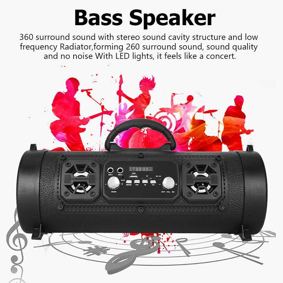 Portable Wireless Bluetooth Speakers Stereo Bass Subwoofer USB/TF/ Radio Black
