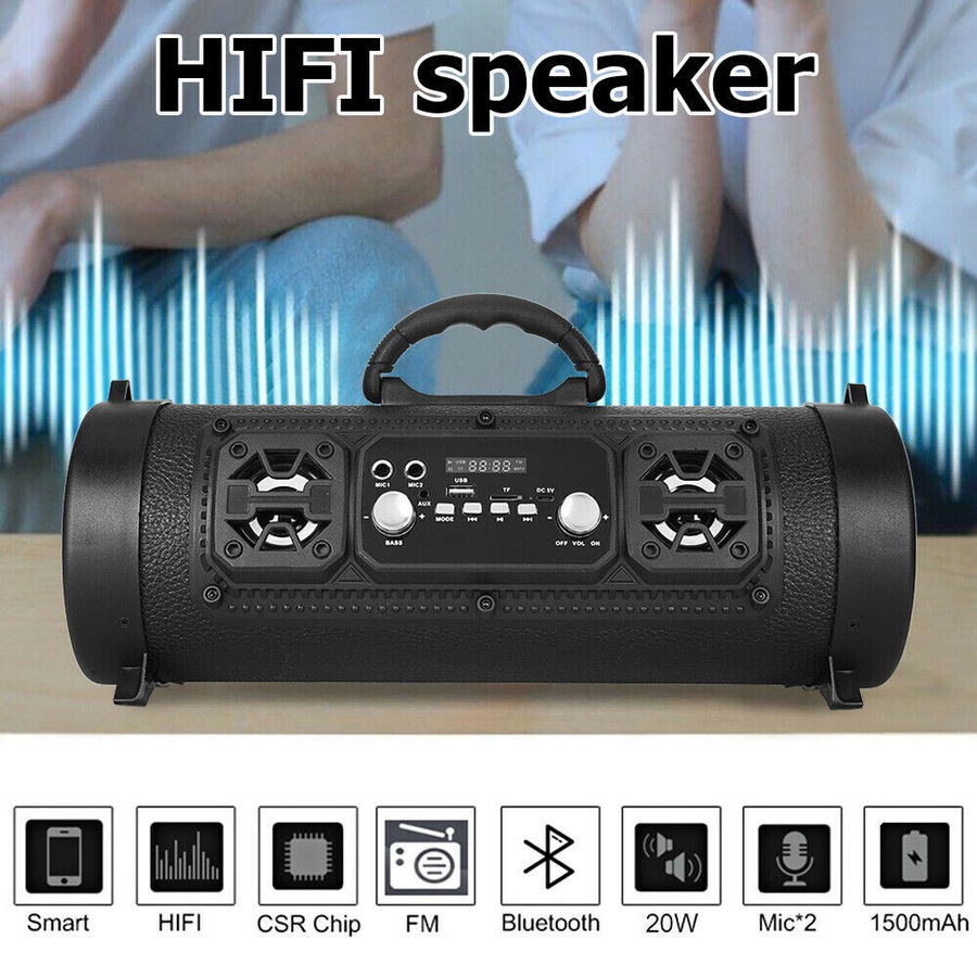 Portable Wireless Bluetooth Speakers Stereo Bass Subwoofer USB/TF/ Radio Black